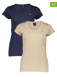 G-Star Koszulki (2 szt.) w kolorze granatowo-beżowym rozmiar: L. Brązowe t-shirty damskie G-Star, l, bez wzorów, z bawełny, bez kołnierzyka. Za 126.75 zł.
