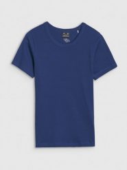 4F T-shirt slim z prążkowanej dzianiny damski - granatowy M. Niebieskie t-shirty damskie 4f, m, bez wzorów, z bawełny, bez kołnierzyka. W wyprzedaży za 39.99 zł.