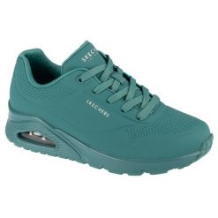 Buty sportowe Sneakersy damskie, Uno-Stand on Air. Niebieskie buty sportowe na co dzień damskie Skechers, bez wzorów, z materiału, trekkingowe. Za 349.99 zł.