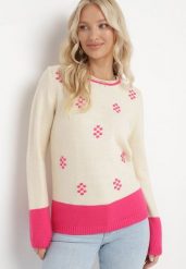 Jasnobeżowy Sweter z Angorą Ozdobiony Kropeczkami i Szerokimi Wstawkami na Dole Chanci. Brązowe swetry klasyczne damskie Born2be, l, z dzianiny, bez kołnierzyka. Za 64.99 zł.