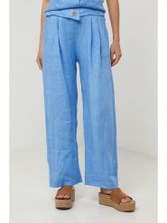 Lin Passion Lniane spodnie w kolorze błękitnym rozmiar: 38/40. Niebieskie spodnie materiałowe damskie Lin Passion, bez wzorów, ze lnu, klasyczne, z standardowym stanem. Za 143.99 zł.