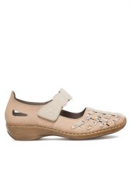 Rieker Półbuty 41369-60 Beżowy. Brązowe półbuty damskie Rieker, bez wzorów, ze skóry, bez obcasa, na płaskiej podeszwie. Za 329.99 zł.