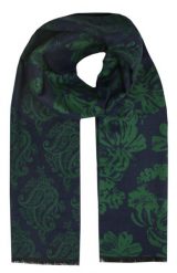 Szalik Męski Alties z Wiskozy - Granat z Zielone Kwiaty i Paisley. Niebieskie szaliki męskie Alties, na jesień, bez wzorów, z bawełny. Za 59.00 zł.