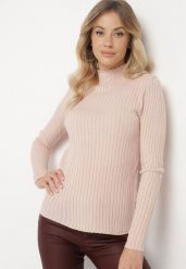 Jasnoróżowy Sweter z Półgolfem Prążkowany Kikida. Czerwone swetry klasyczne damskie Born2be, m, z jeansu, bez kołnierzyka. Za 74.99 zł.