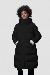 BLAUER Czarny damski płaszcz Lena Raincoat Long Jackets. Czarne płaszcze damskie Blauer USA, s, bez wzorów, ze lnu, eleganckie. W wyprzedaży za 1,399.99 zł.