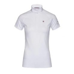 Dopasowana koszula konkursowa damska Kingsland Classic. Białe koszule damskie KINGSLAND, bez wzorów, sportowe, bez kołnierzyka, bez ramiączek. Za 293.50 zł.