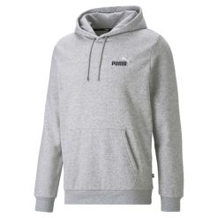 Męska bluza z kapturem i małym dwukolorowym logo Essentials+ PUMA. Czarne bluzy sportowe męskie Puma, bez wzorów, klasyczne, bez kołnierzyka, bez ramiączek. Za 179.00 zł.