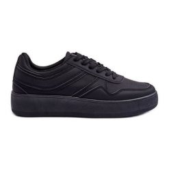 PE1 Buty Sportowe Damskie Na Platformie Czarne Pudina. Czarne buty sportowe na co dzień damskie bez wzorów, ze skóry. Za 166.32 zł.