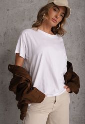 Biały T-shirt Basic Oversize z Bawełny Elusis. Białe t-shirty damskie Renee, m, bez wzorów, z bawełny, bez kołnierzyka. Za 39.99 zł.