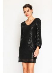 ASSUILI Sukienka w kolorze czarnym rozmiar: 40. Czarne sukienki damskie Assuili, bez wzorów, klasyczne, bez kołnierzyka, bez ramiączek, mini. Za 123.25 zł.