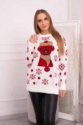 Sweter świąteczny z misiem ecru. Swetry klasyczne damskie KESI, l, z wełny, bez kołnierzyka, plus size. Za 125.45 zł.