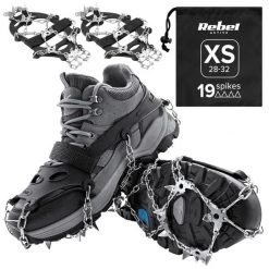 Raczki z kolcami nakładki na buty turystyczne rozmiar XS 28-32 REBEL. Szare buty trekkingowe męskie REBEL ACTIVE, z materiału, bez zapięcia, trekkingowe. Za 49.00 zł.
