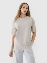 4F T-shirt oversize gładki damski - beżowy M. Brązowe t-shirty damskie 4f, m, bez wzorów, z bawełny, bez kołnierzyka. W wyprzedaży za 39.99 zł.