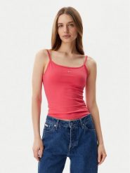 Tommy Jeans Top Essential DW0DW20675 Różowy Slim Fit. Czerwone topy damskie Tommy Jeans, l, bez wzorów, z bawełny, bez ramiączek. Za 69.99 zł.