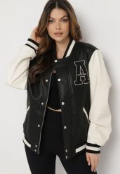 Czarna Kurtka o Fasonie Bomberki z Ekoskóry z Dzianinowymi Rękawami Talvina. Czarne kurtki damskie Born2be, xl, z aplikacjami, z dzianiny, bez kaptura. Za 149.99 zł.