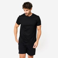 T-shirt fitness coton homme - 100 sportee noir Domyos. Czarne t-shirty męskie DOMYOS, xl, bez wzorów, z bawełny, bez kołnierzyka. Za 19.99 zł.