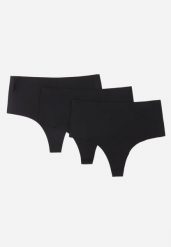Czarne 3-Pack Majtki Bezszwowe Typu Stringi High Waist Cinossa. Czarne stringi damskie Renee, l, bez wzorów, z satyny. Za 49.99 zł.