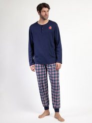 Peanuts Piżama "Peanuts" w kolorze granatowym rozmiar: L. Niebieskie piżamy męskie Peanuts, l, bez wzorów, z bawełny, bez ramiączek. Za 165.99 zł.