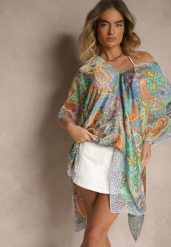 Zielone Wiskozowe Ponczo z Jedwabiem i Abstrakcyjnym Wzorem Sadellis. Zielone bikini damskie Renee, bez wzorów. Za 49.99 zł.