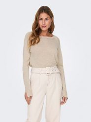 ONLY Sweter w kolorze beżowym rozmiar: L. Brązowe swetry klasyczne damskie Only, l, bez kołnierzyka. Za 65.69 zł.