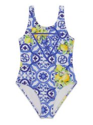 Guess Strój kąpielowy J6GZ32 MC052 Niebieski. Niebieskie stroje kąpielowe dziewczęce Guess, z aplikacjami, z syntetyku. Za 214.99 zł.