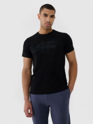 4F T-shirt regular z nadrukiem męski - czarny L. Czarne t-shirty męskie 4f, l, bez wzorów, z bawełny, bez kołnierzyka. W wyprzedaży za 29.99 zł.