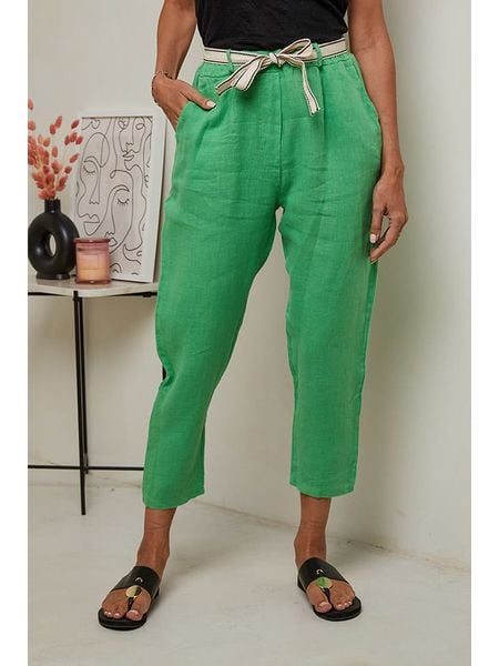 Le Monde du Lin Lniane spodnie w kolorze zielonym rozmiar: 38/40. Zielone spodnie materiałowe damskie Le Monde du Lin, bez wzorów, ze lnu, klasyczne, z standardowym stanem. Za 149.31 zł.