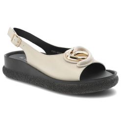 Sandały damskie S.Barski, cholewka ze skóry naturalnej licowej model na płaskiej podeszwie z ozdobną broszką, beżowe, KV61-6047. Brązowe broszki damskie S.BARSKI. Za 179.00 zł.