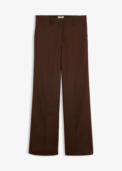Spodnie Marlena z gumką w talii. Brązowe spodnie materiałowe damskie bonprix, bez wzorów. Za 139.99 zł.