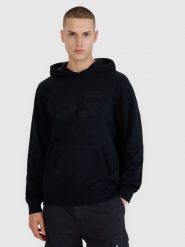 4F Bluza dresowa nierozpinana z kapturem męska - czarna M. Czarne bluzy sportowe męskie 4f, bez wzorów, z bawełny, sportowe, bez kołnierzyka, bez ramiączek. W wyprzedaży za 99.99 zł.