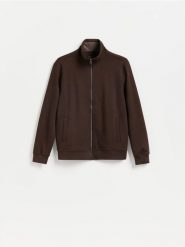 Bluza z bawełny merceryzowanej - ciemnobrązowy. Brązowe bluzy bez kaptura męskie Reserved, l, z bawełny. Za 139.99 zł.
