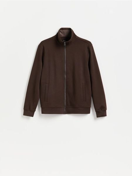Bluza z bawełny merceryzowanej - ciemnobrązowy. Brązowe bluzy bez kaptura męskie Reserved, l, z bawełny. Za 139.99 zł.