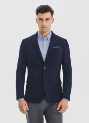 PAKO LORENTE – Granatowa dzianinowa marynarka męska. Marynarki męskie Pako Lorente, bez wzorów, z bawełny. Za 549.99 zł.