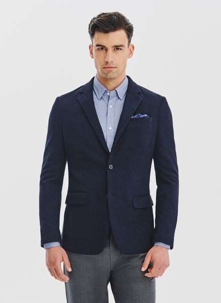 PAKO LORENTE – Granatowa dzianinowa marynarka męska. Marynarki męskie Pako Lorente, bez wzorów, z bawełny. Za 549.99 zł.