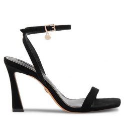 Sandały Nine West. Czarne sandały damskie Nine West, bez wzorów, bez obcasa, na słupku. Za 137.99 zł.