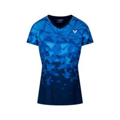 Koszulka damska VICTOR T-54100 W. Niebieskie bluzki sportowe damskie VICTOR, s, bez wzorów, bez ramiączek. Za 129.99 zł.