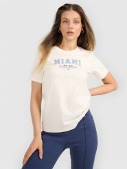 4F T-shirt regular z nadrukiem damski - beżowy L. Brązowe t-shirty damskie 4f, l, bez wzorów, z bawełny, bez kołnierzyka. Za 59.99 zł.
