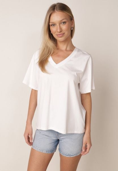 Biały T-shirt z Bawełny z Trójkątnym Dekoltem Siliphe. Białe t-shirty damskie Born2be, uniwersalny, bez wzorów, z bawełny, bez kołnierzyka. Za 79.99 zł.