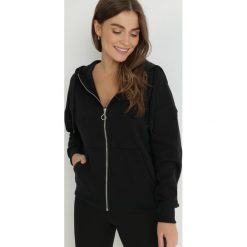 Czarna Bluza z Kapturem i Suwakiem Oversize Hil. Czarne bluzy sportowe damskie Born2be, xl, z dzianiny. Za 44.99 zł.