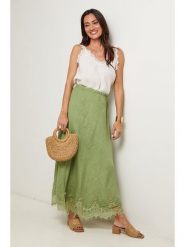 Le Monde du Lin Lniana spódnica w kolorze zielonym rozmiar: 34/36. Zielone spódniczki damskie Le Monde du Lin, bez wzorów, z koronki, maxi. Za 165.99 zł.