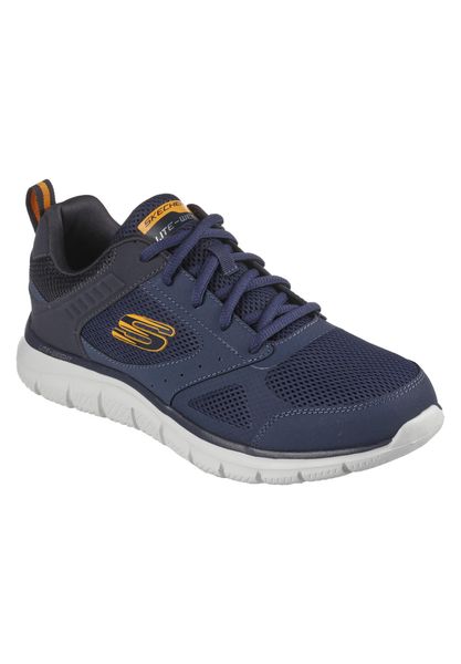 Buty sportowe Sneakersy męskie, Skechers Track-Syntac. Niebieskie buty sportowe na co dzień męskie Skechers, z materiału, bez zapięcia, trekkingowe. Za 249.99 zł.