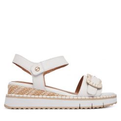 Sandały Tamaris. Białe sandały damskie Tamaris, bez wzorów, bez obcasa, na koturnie. Za 369.99 zł.