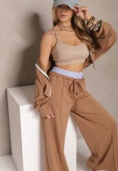 Brązowy Komplet Dresowy z Wiskozą Bluza i Spodnie o Szerokim Kroju Melriva. Brązowe bluzy z kapturem damskie Renee, bez wzorów, z dresówki. Za 179.99 zł.