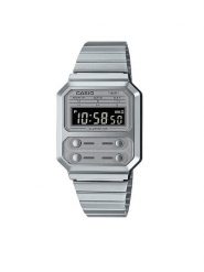Casio Zegarek Vintage A100WE-7BEF Srebrny. Szare, cyfrowe zegarki męskie Casio, srebrne. Za 199.99 zł.