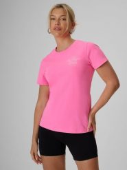 4F T-shirt regular z nadrukiem damski - różowy S. Czerwone t-shirty damskie 4f, s, bez wzorów, z bawełny, bez kołnierzyka. Za 59.99 zł.