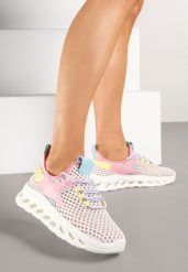 Biało-Różowe Buty Sportowe Sneakersy Siateczkowe na Tłoczonej Platformie Lurilia. Białe buty sportowe na co dzień damskie Renee, bez wzorów, z jeansu. Za 59.99 zł.