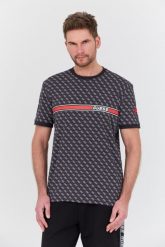 GUESS Czarny t-shirt Jamey, Rozmiar L. Czarne t-shirty męskie Guess, l, z aplikacjami, bez kołnierzyka. W wyprzedaży za 95.99 zł.