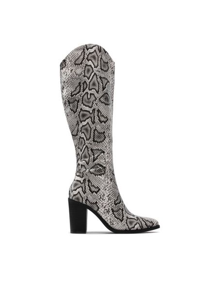 DeeZee Kowbojki ZALRT220103 Szary. Szare kozaki damskie DeeZee, ze skóry, bez obcasa, na słupku. Za 139.99 zł.