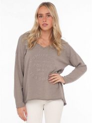 Zwillingsherz Sweter "Positive Mind" w kolorze szarobrązowym rozmiar: S/M. Brązowe swetry klasyczne damskie Zwillingsherz, m, z bawełny, bez kołnierzyka. Za 126.99 zł.