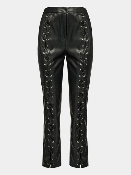 Edited Spodnie z imitacji skóry Adaline Czarny Straight Fit. Czarne spodnie materiałowe damskie Edited, bez wzorów, ze skóry. Za 229.99 zł.